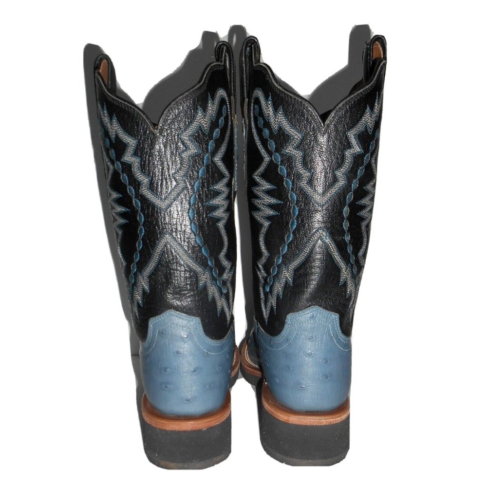 Lucchese 2000 Blue & Black Full Quill Ostrich Crepe Sole Boots Size 8.5 B